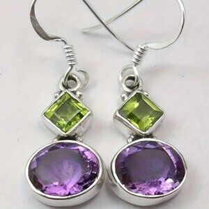 18k Gold Electro-Plated Bohemian Green & Purple Lab Created Zirconia Earrings